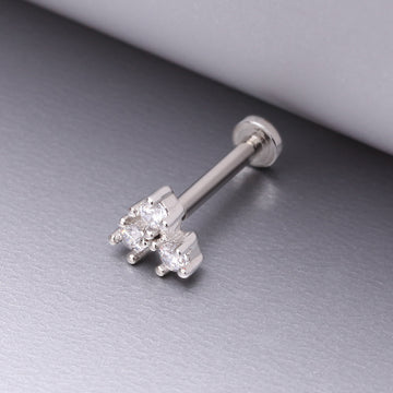Detail View 1 of Trinity Sparkle Prong Set Top Internally Threaded Steel Flat Back Stud Labret-Clear Gem